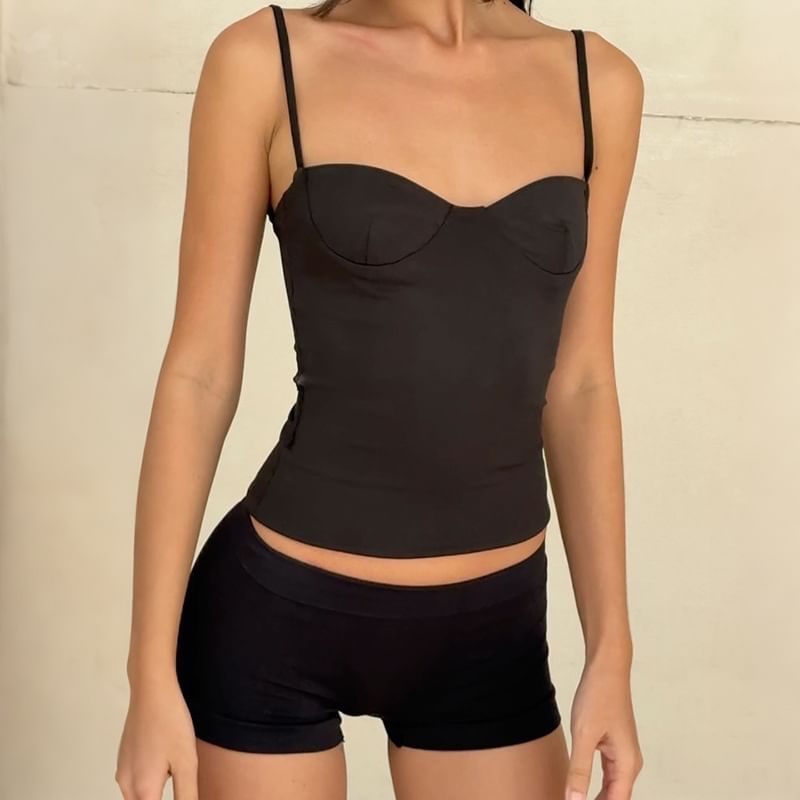 Solid Cropped Camisole with Lace Accents
