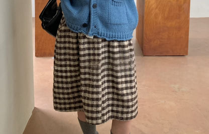 Crewneck Button-Up Plain Cardigan
