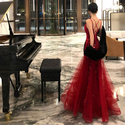 Sleeveless Sweetheart Neckline Glitter Mermaid Evening Gown