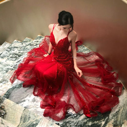 Sleeveless Sweetheart Neckline Glitter Mermaid Evening Gown