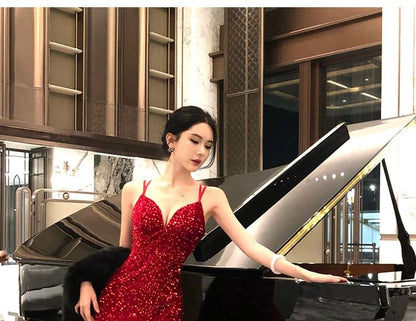 Sleeveless Sweetheart Neckline Glitter Mermaid Evening Gown