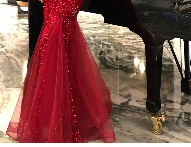 Sleeveless Sweetheart Neckline Glitter Mermaid Evening Gown