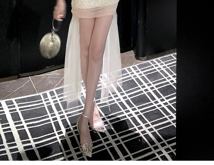 Strapless Glitter High Low Evening Dress