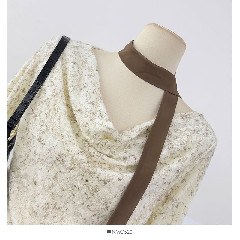 Cowl Neck Drawstring Lace Top with Ruffle Hem and Scarf Set