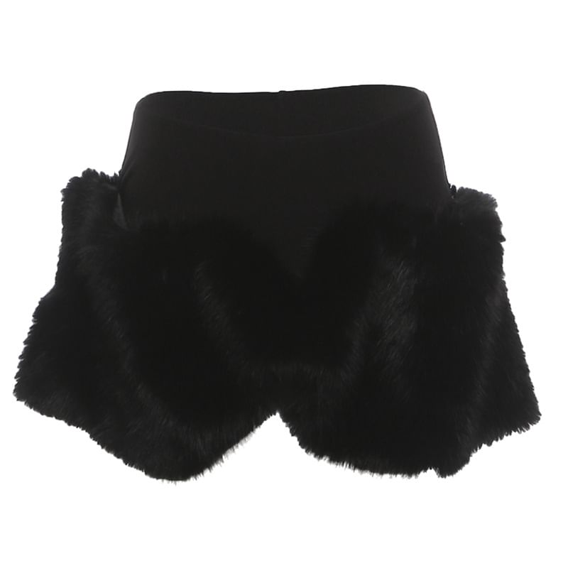 Mesh Tube Top & Faux Fur Mini Skirt Set