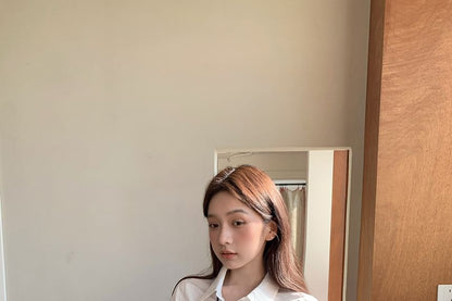Color-Block Slim Shirt with Mock Two-Piece Style