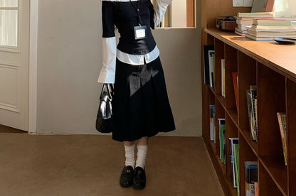 Color-Block Slim Shirt with Mock Two-Piece Style