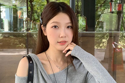 Cold Shoulder Plain Long Sleeve Fitted Tee