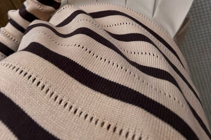 Striped V-Neck Loose-Fit Polo Sweater