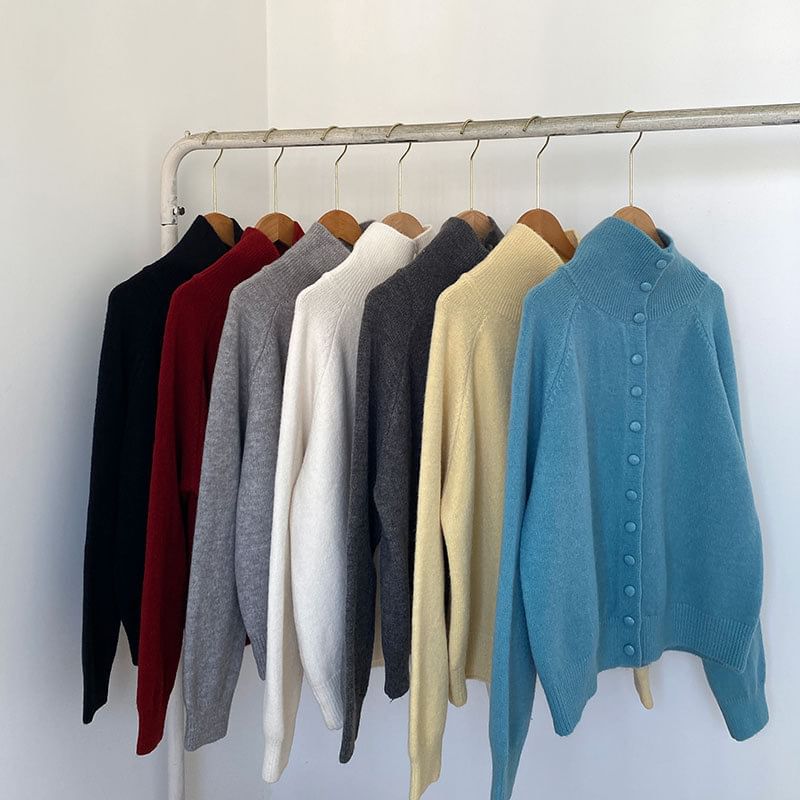 Stand Collar Plain Button Up Cardigan