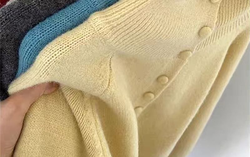 Stand Collar Plain Button Up Cardigan