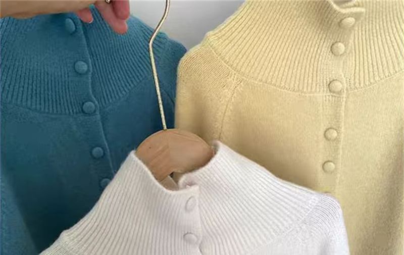 Stand Collar Plain Button Up Cardigan