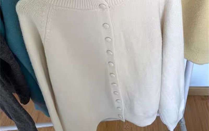Stand Collar Plain Button Up Cardigan