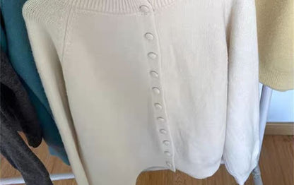 Stand Collar Plain Button Up Cardigan