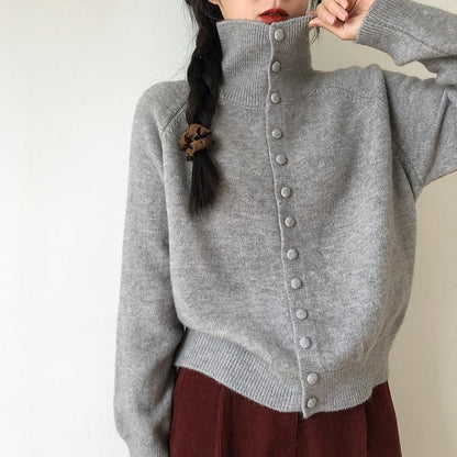 Stand Collar Plain Button Up Cardigan