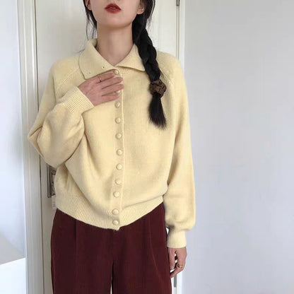 Stand Collar Plain Button Up Cardigan