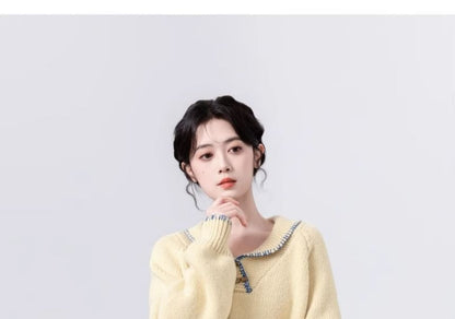 Collared Toggle-Front Knit Sweater