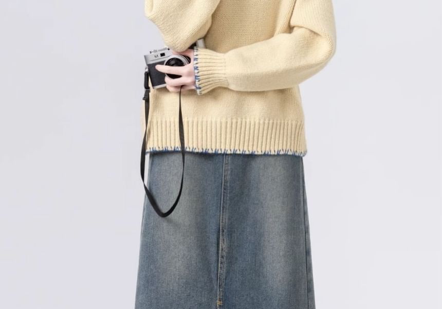 Collared Toggle-Front Knit Sweater