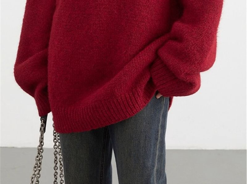 Oversized Drop Shoulder V-Neck Solid Sweater