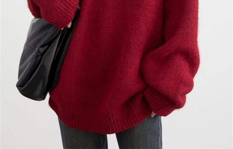 Oversized Drop Shoulder V-Neck Solid Sweater