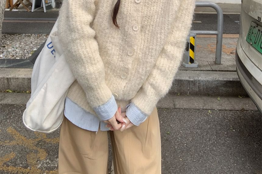 Collared Button-Up Plain Cardigan