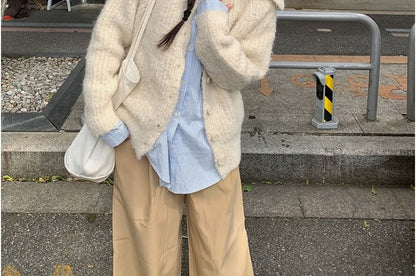 Collared Button-Up Plain Cardigan