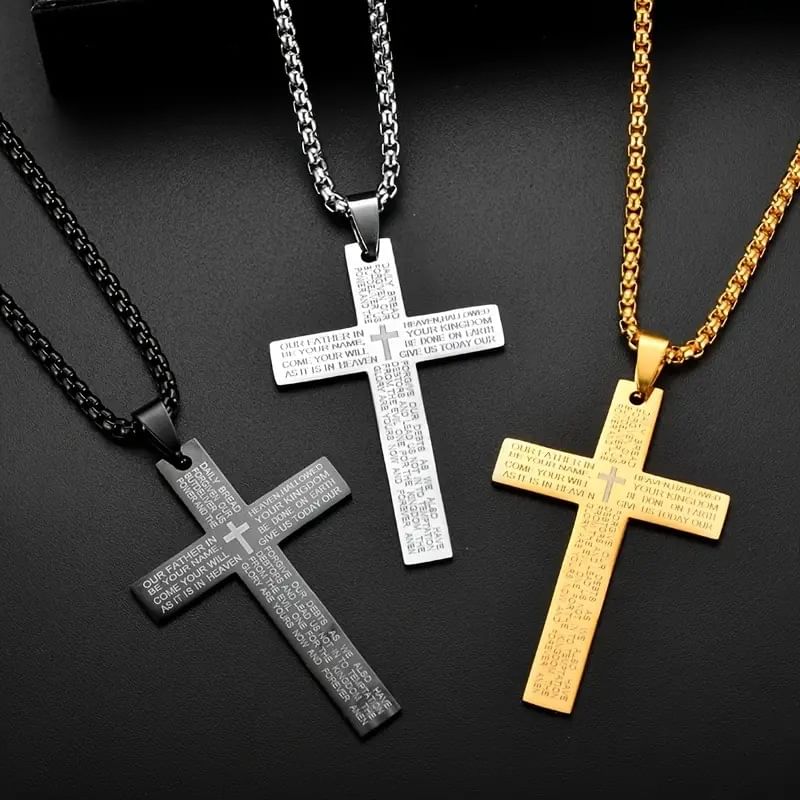 Lettering Cross Pendant Necklace