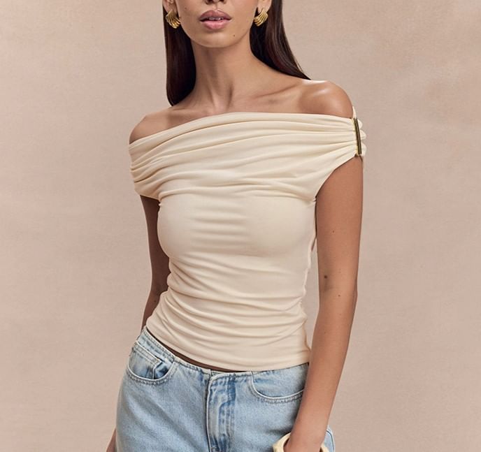 Ruched Off-Shoulder Short-Sleeve Top