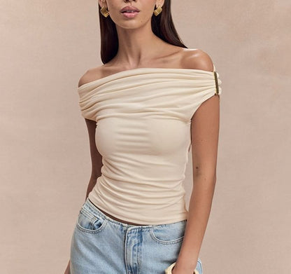 Ruched Off-Shoulder Short-Sleeve Top
