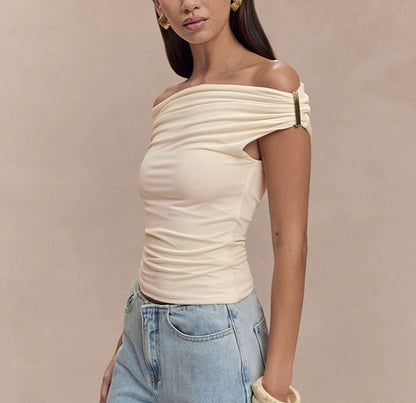 Ruched Off-Shoulder Short-Sleeve Top