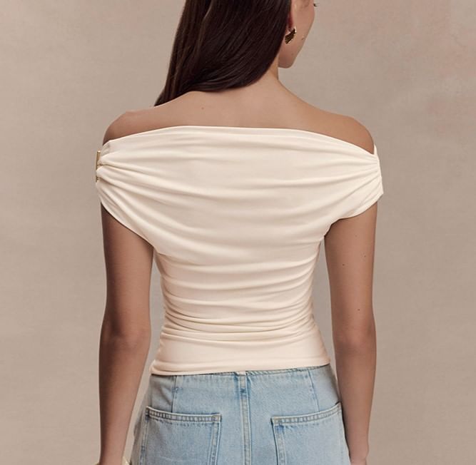 Ruched Off-Shoulder Short-Sleeve Top