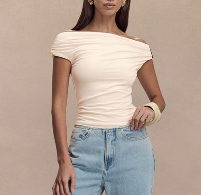 Ruched Off-Shoulder Short-Sleeve Top