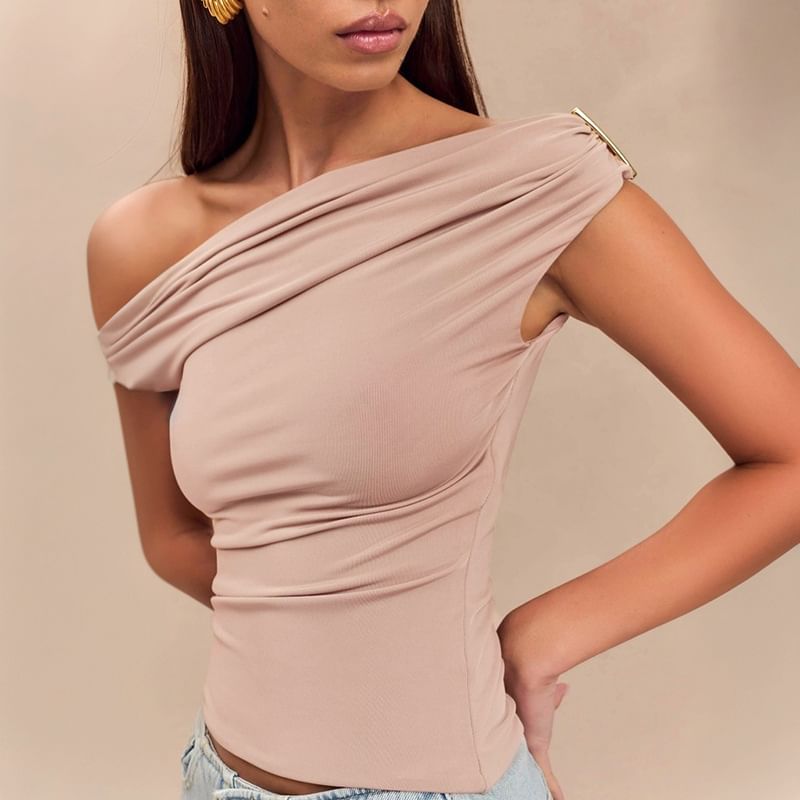 Ruched Off-Shoulder Short-Sleeve Top