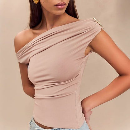 Ruched Off-Shoulder Short-Sleeve Top
