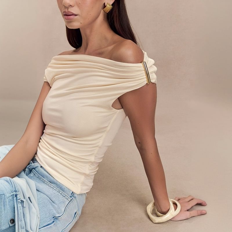 Ruched Off-Shoulder Short-Sleeve Top