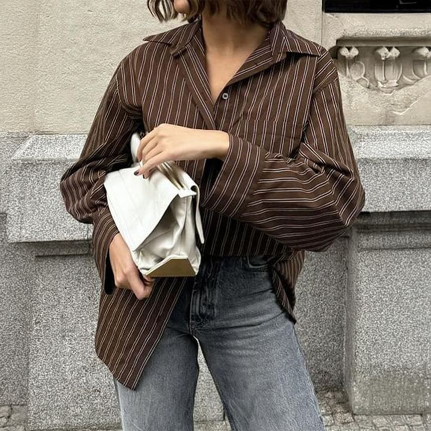 Striped Pocket-Front Long-Sleeve Shirt