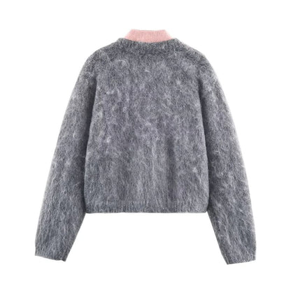 Two Tone Mock Two-Piece Zip Cardigan