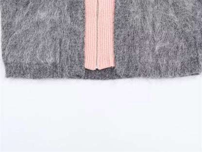 Two Tone Mock Two-Piece Zip Cardigan