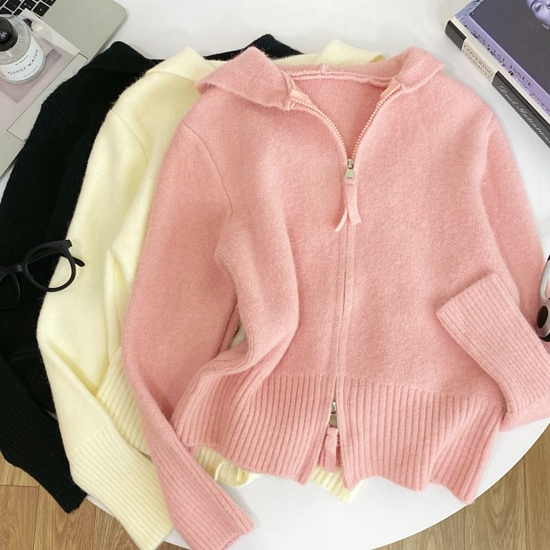 Plain Hooded Zip Cardigan