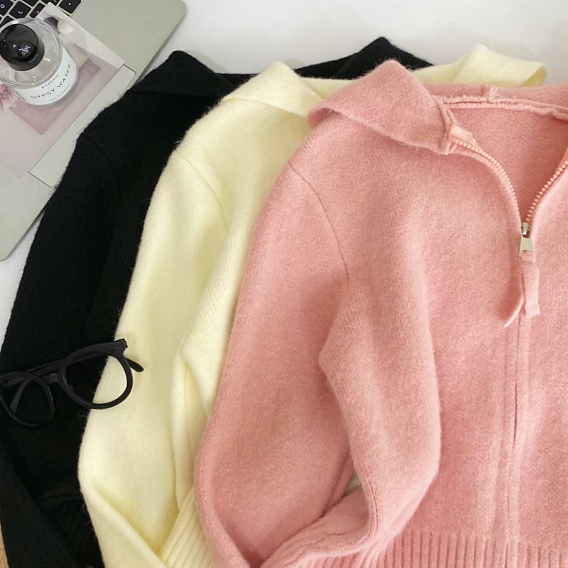 Plain Hooded Zip Cardigan