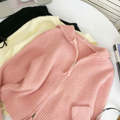 Plain Hooded Zip Cardigan