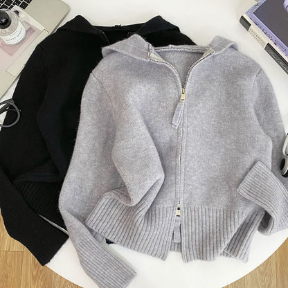 Plain Hooded Zip Cardigan