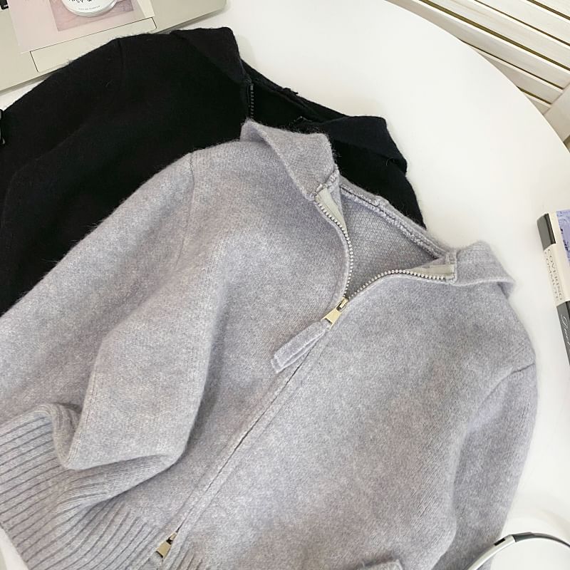 Plain Hooded Zip Cardigan