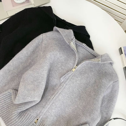 Plain Hooded Zip Cardigan
