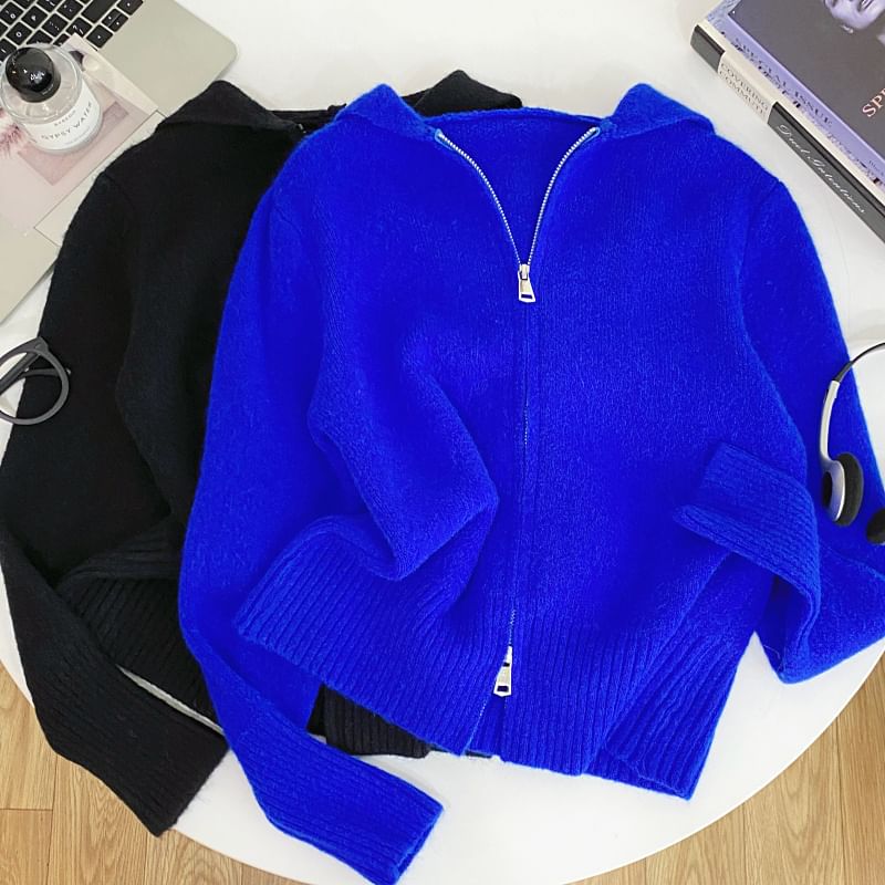 Plain Hooded Zip Cardigan