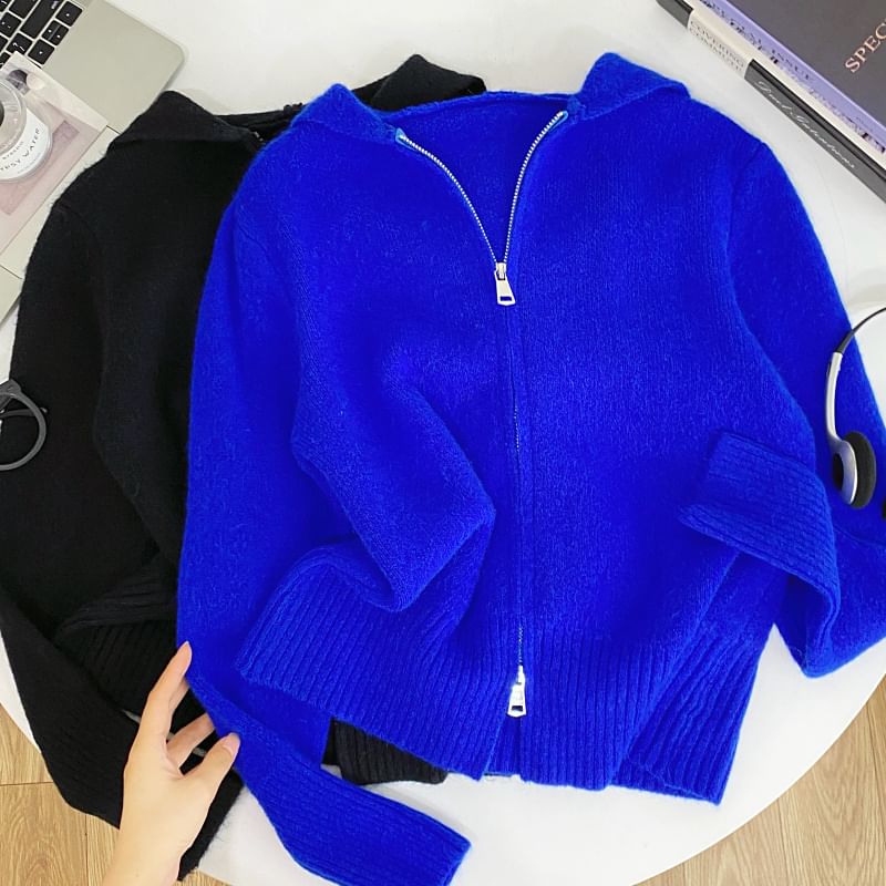 Plain Hooded Zip Cardigan
