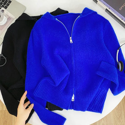 Plain Hooded Zip Cardigan