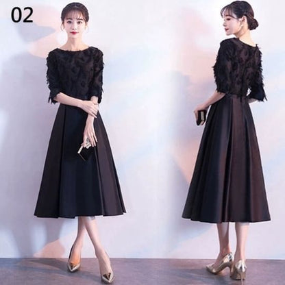 Short-Sleeve Lace Midi A-Line Evening Dress