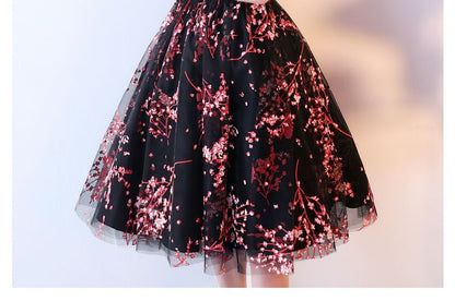 Off Shoulder Print Mesh Midi A-Line Evening Dress