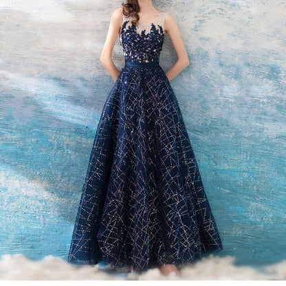 Sleeveless Glitter A-Line Evening Gown